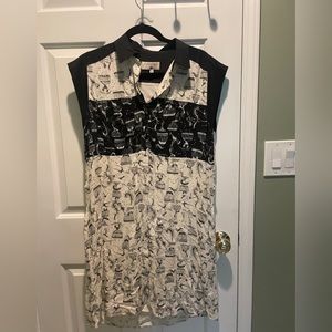 Cotelac size French 1 or US 6 Cream And Black Patterned Dress